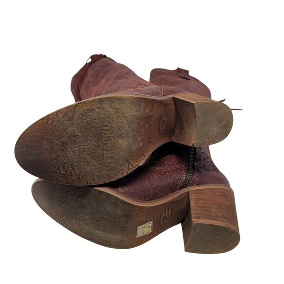 Veracruz Tala Crackle Boots Sz 37 Tall Distressed Leather Oxblood Wine Riding - Picture 13 of 15